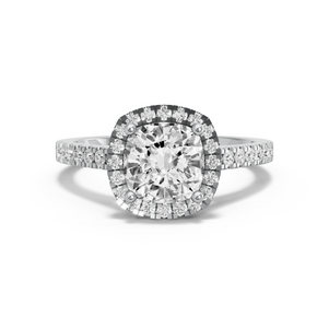 Image for Square Cushion Pave Halo Ring with Cathedral Pave band