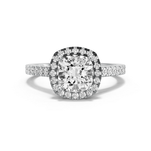 Image for Square Cushion Pave Halo Ring with Cathedral Pave band in 18K White Gold