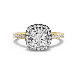 Image for Square Cushion Pave Halo Ring with Cathedral Pave band in 14K Two Tone Yellow Gold