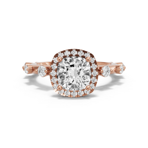 Image for Square Cushion Pave Halo Ring with Floating Station band