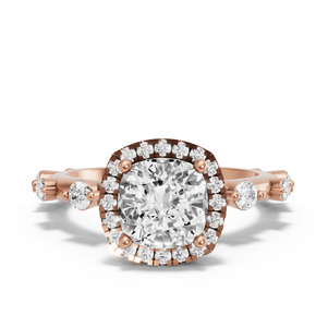 Image for Square Cushion Pave Halo Ring with Floating Station band