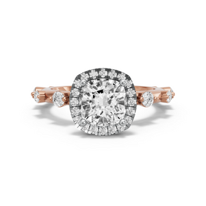 Image for Square Cushion Pave Halo Ring with Floating Station band