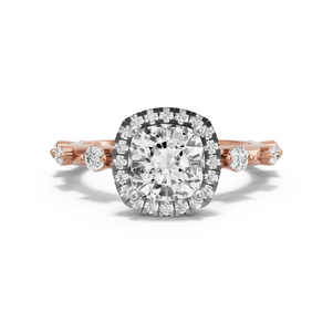 Image for Square Cushion Pave Halo Ring with Floating Station band in 18K Two Tone Rose Gold