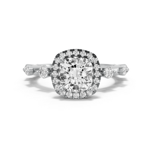 Image for Square Cushion Pave Halo Ring with Floating Station band in 10K White Gold
