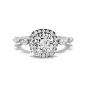 Image for Square Cushion Pave Halo Ring with Floating Station band