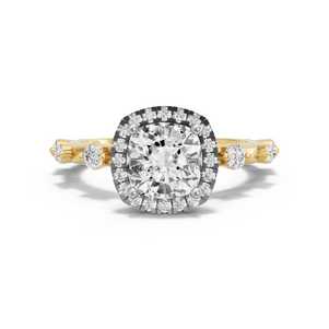 Image for Square Cushion Pave Halo Ring with Floating Station band in 10K Two Tone Yellow Gold