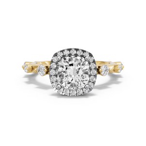 Image for Square Cushion Pave Halo Ring with Floating Station band