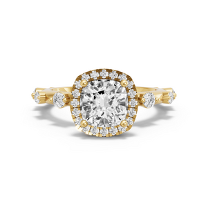 Image for Square Cushion Pave Halo Ring with Floating Station band
