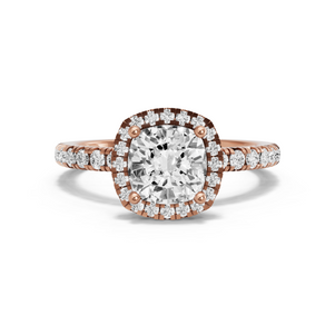 Image for Square Cushion Pave Halo Ring with French Pave band in 14K Rose Gold
