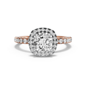 Image for Square Cushion Pave Halo Ring with French Pave band in 14K Two Tone Rose Gold