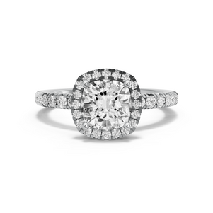 Image for Square Cushion Pave Halo Ring with French Pave band in 950 Platinum