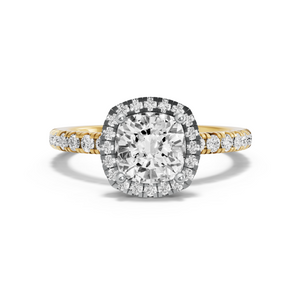 Image for Square Cushion Pave Halo Ring with French Pave band in 18K Two Tone Yellow Gold