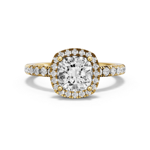 Image for Square Cushion Pave Halo Ring with French Pave band in 18K Yellow Gold