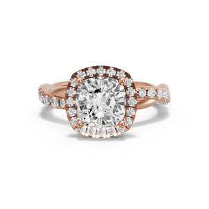 Image for Square Cushion Pave Halo Ring with Rope Pave band in 14K Rose Gold