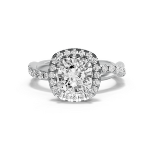 Image for Square Cushion Pave Halo Ring with Rope Pave band in 14K White Gold