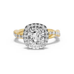Image for Square Cushion Pave Halo Ring with Rope Pave band in 18K Two Tone Yellow Gold
