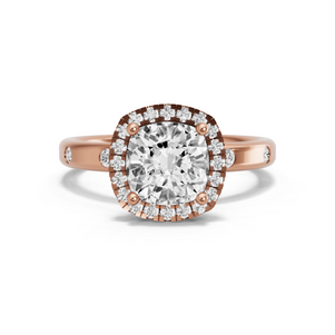 Image for Square Cushion Pave Halo Ring with Sleek Accent band in 14K Rose Gold