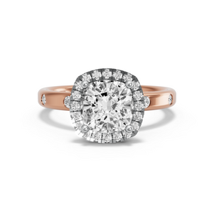 Image for Square Cushion Pave Halo Ring with Sleek Accent band