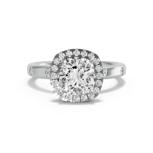 Image for Square Cushion Pave Halo Ring with Sleek Accent band