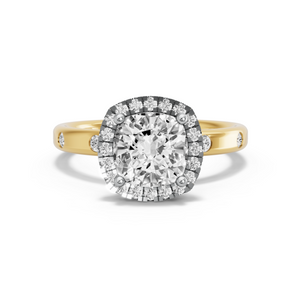 Image for Square Cushion Pave Halo Ring with Sleek Accent band