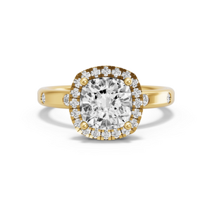 Image for Square Cushion Pave Halo Ring with Sleek Accent band in 18K Yellow Gold