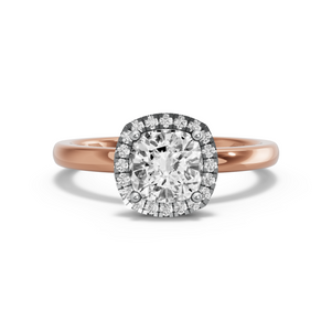 Image for Square Cushion Pave Halo Ring with Solitaire band in 18K Two Tone Rose Gold