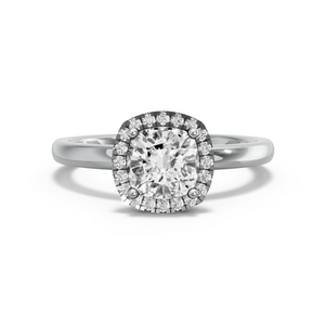 Image for Square Cushion Pave Halo Ring with Solitaire band in 18K White Gold