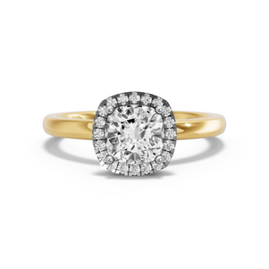 Image for Square Cushion Pave Halo Ring with Solitaire band in 14K Two Tone Yellow Gold