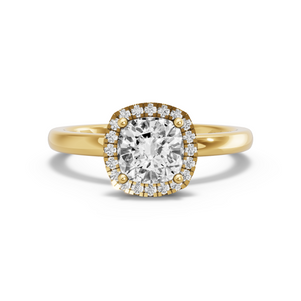 Image for Square Cushion Pave Halo Ring with Solitaire band in 18K Yellow Gold