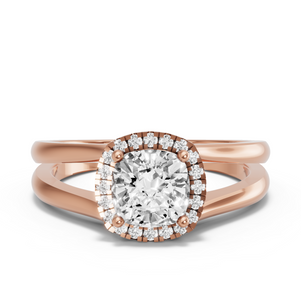 Image for Square Cushion Pave Halo Ring with Split Ring Solitaire band
