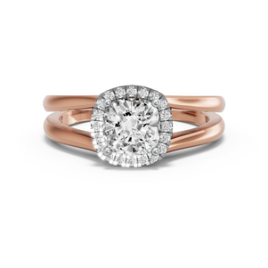 Image for Square Cushion Pave Halo Ring with Split Ring Solitaire band