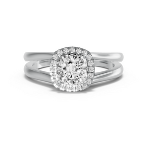 Image for Square Cushion Pave Halo Ring with Split Ring Solitaire band