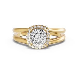 Image for Square Cushion Pave Halo Ring with Split Ring Solitaire band