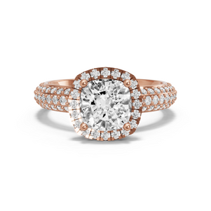 Image for Square Cushion Pave Halo Ring with Triple Row Pave band