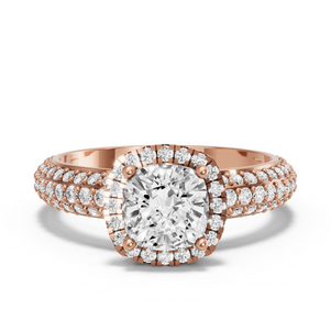 Image for Square Cushion Pave Halo Ring with Triple Row Pave band