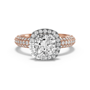 Image for Square Cushion Pave Halo Ring with Triple Row Pave band