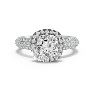 Image for Square Cushion Pave Halo Ring with Triple Row Pave band in 950 Platinum