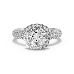 Image for Square Cushion Pave Halo Ring with Triple Row Pave band