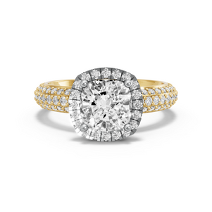 Image for Square Cushion Pave Halo Ring with Triple Row Pave band