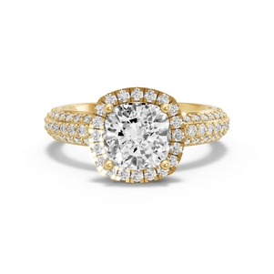 Image for Square Cushion Pave Halo Ring with Triple Row Pave band