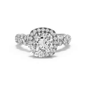 Image for Square Cushion Pave Halo Ring with Twist Pave band