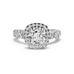 Image for Square Cushion Pave Halo Ring with Twist Pave band in 14K White Gold
