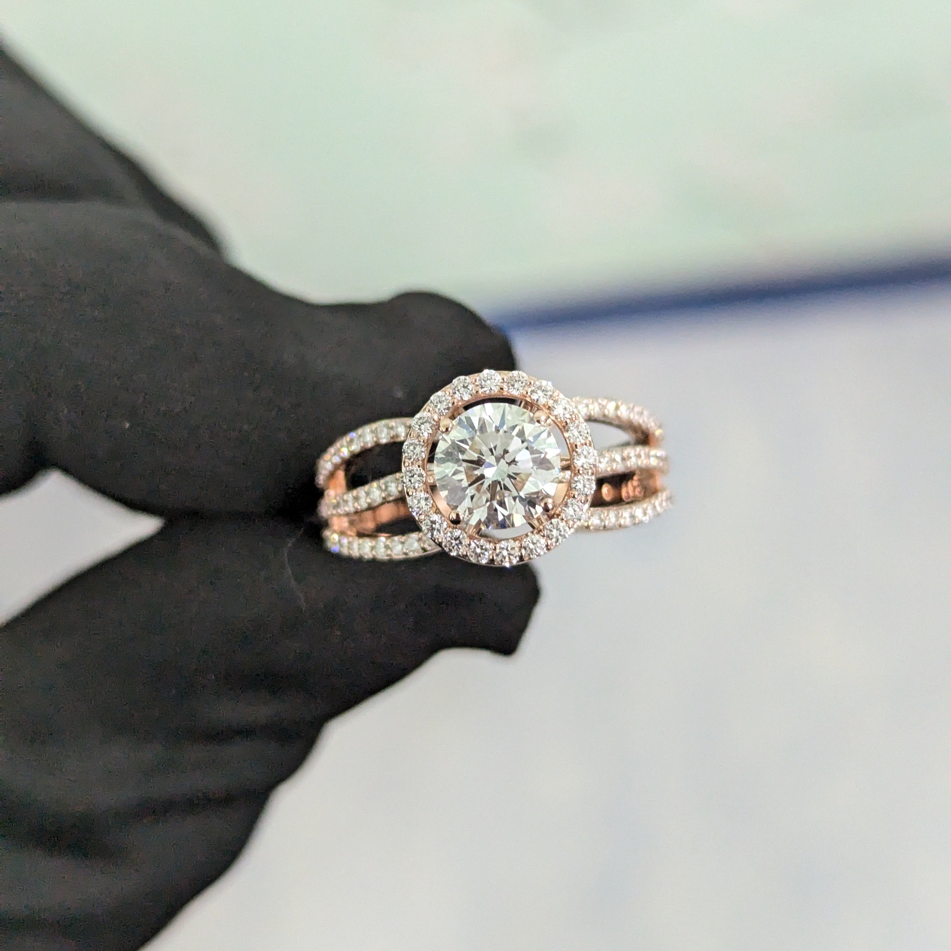 Round 1.80tcw Lab Grown Diamond Halo Split Shank Engagement Ring, D-E-F Color, VVS-VS Clarity - IGI Certificate
