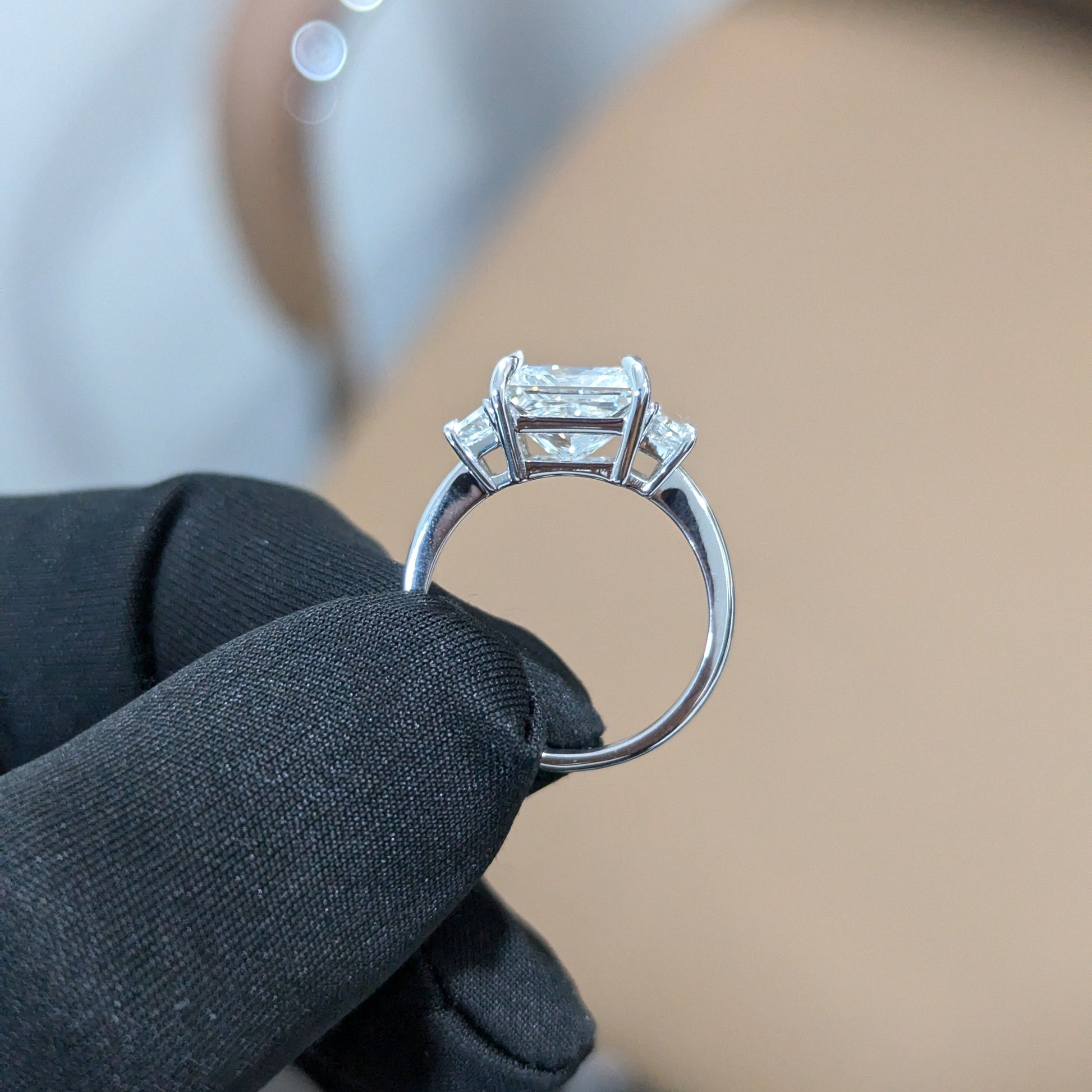 2.40tcw Princess Lab Diamond Engagement Ring | Trapezoid Side Stones | IGI Certified | White Gold