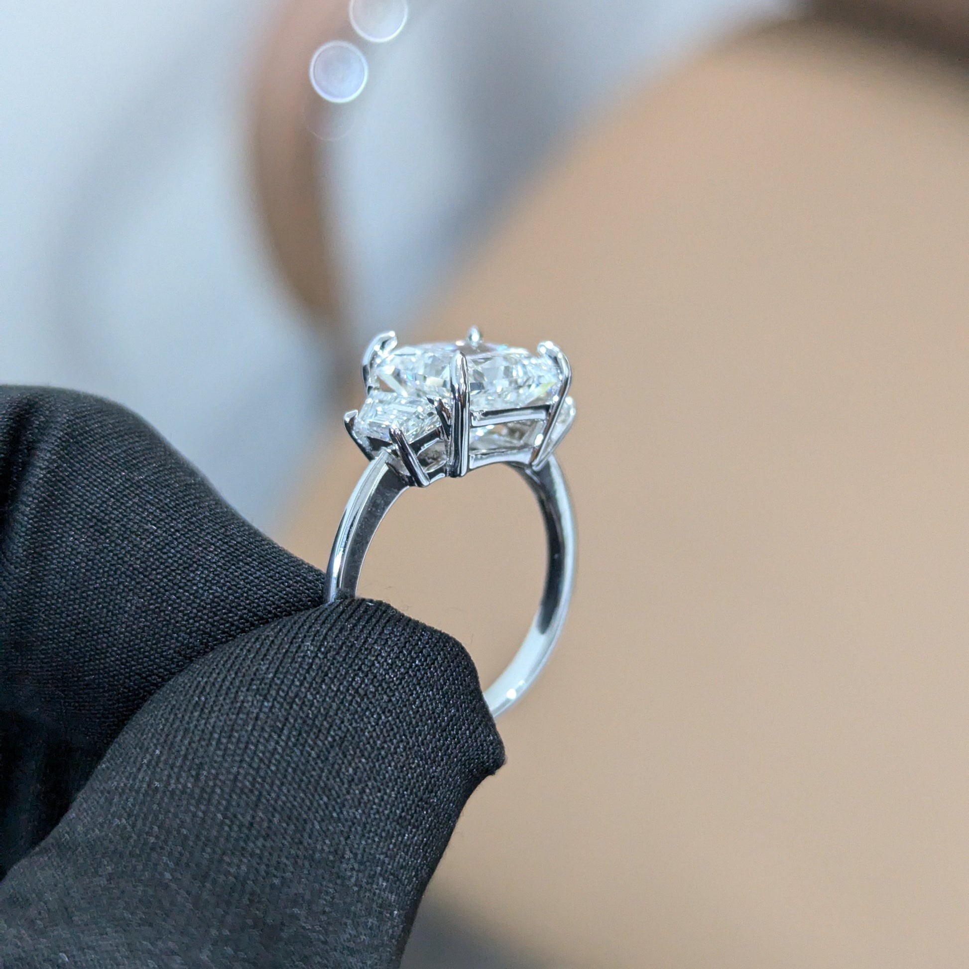 2.40tcw Princess Lab Diamond Engagement Ring | Trapezoid Side Stones | IGI Certified | White Gold