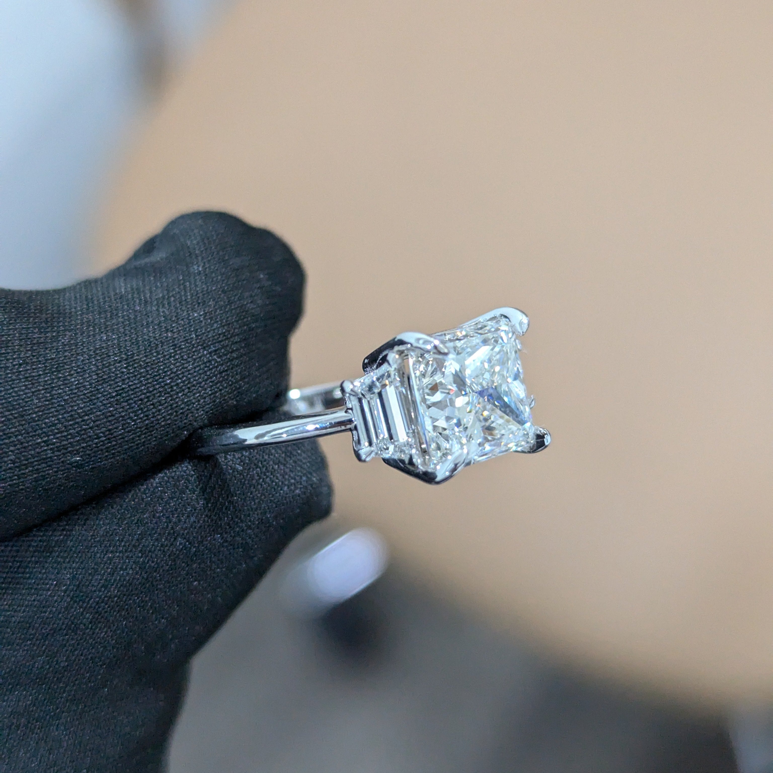 Princess 2.40tcw Lab Grown Diamond Three Stone Diamond Engagement Ring, D-E-F Color, VVS-VS Clarity