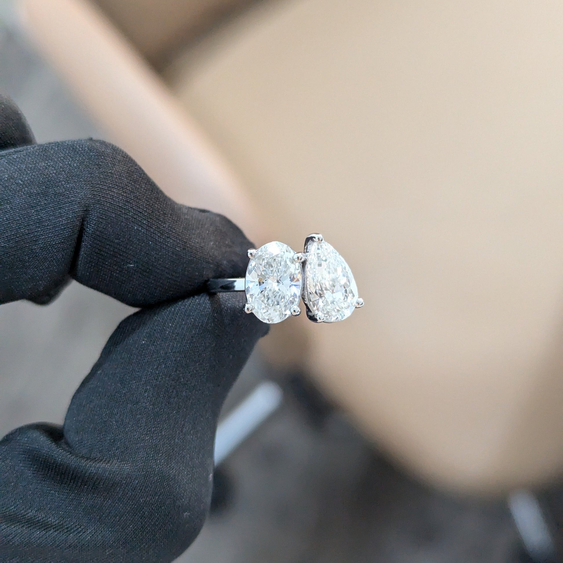 Oval & Pear 4.00ct Lab Grown Diamond Toi Et Moi Ring | IGI Certified