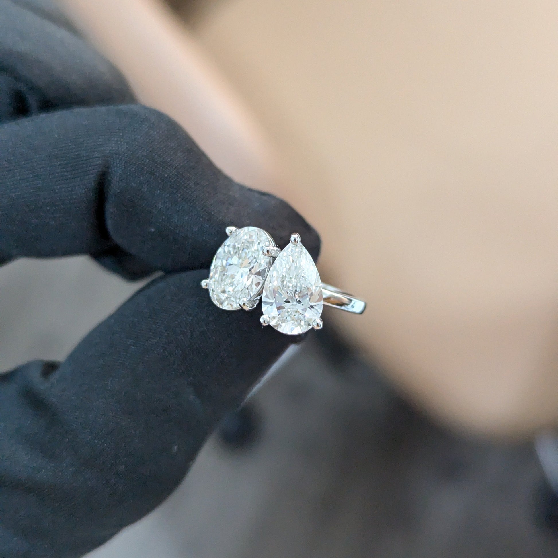 Oval & Pear 4.00ct Lab Grown Diamond Toi Et Moi Ring | IGI Certified