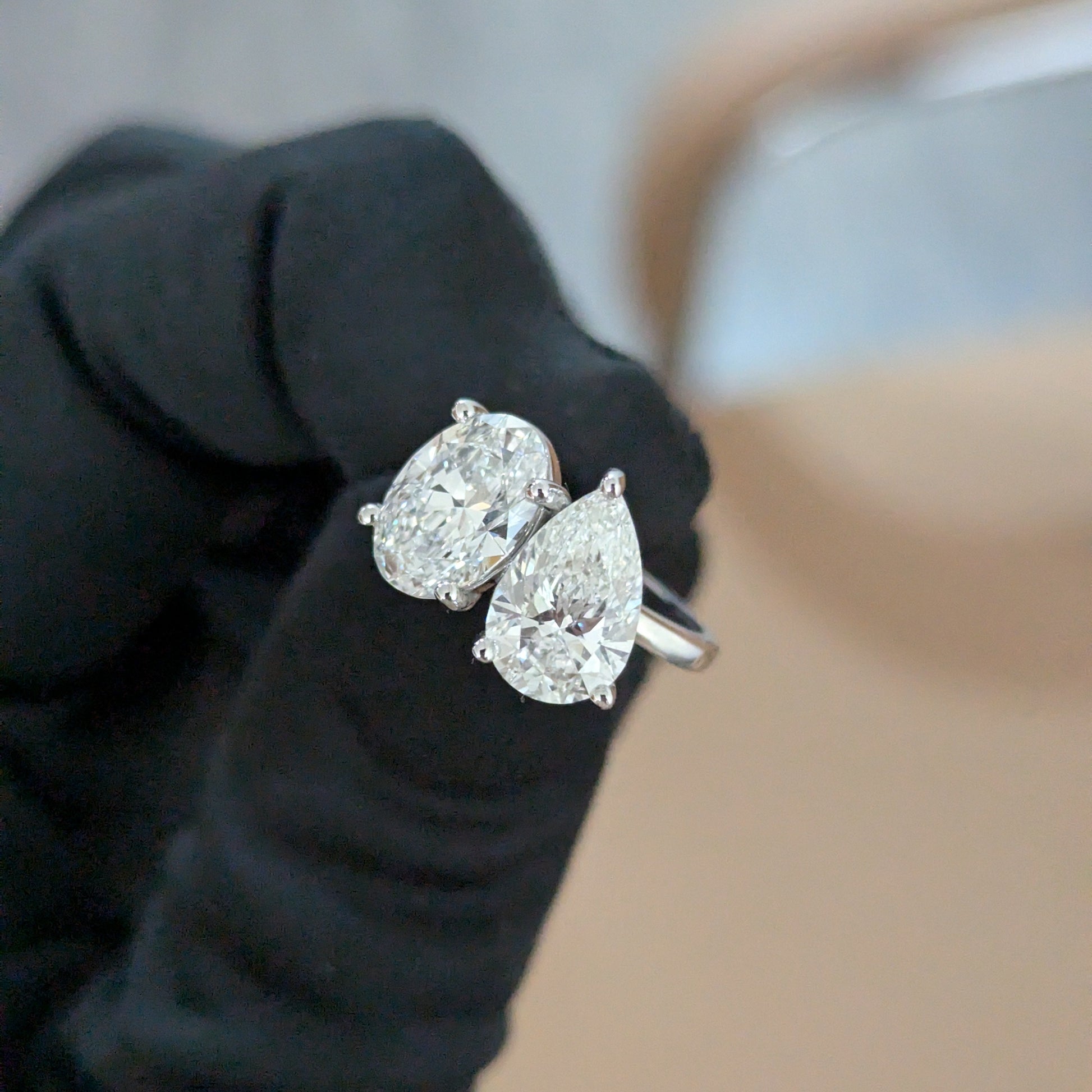 Oval & Pear 4.00ct Lab Grown Diamond Toi Et Moi Ring | IGI Certified