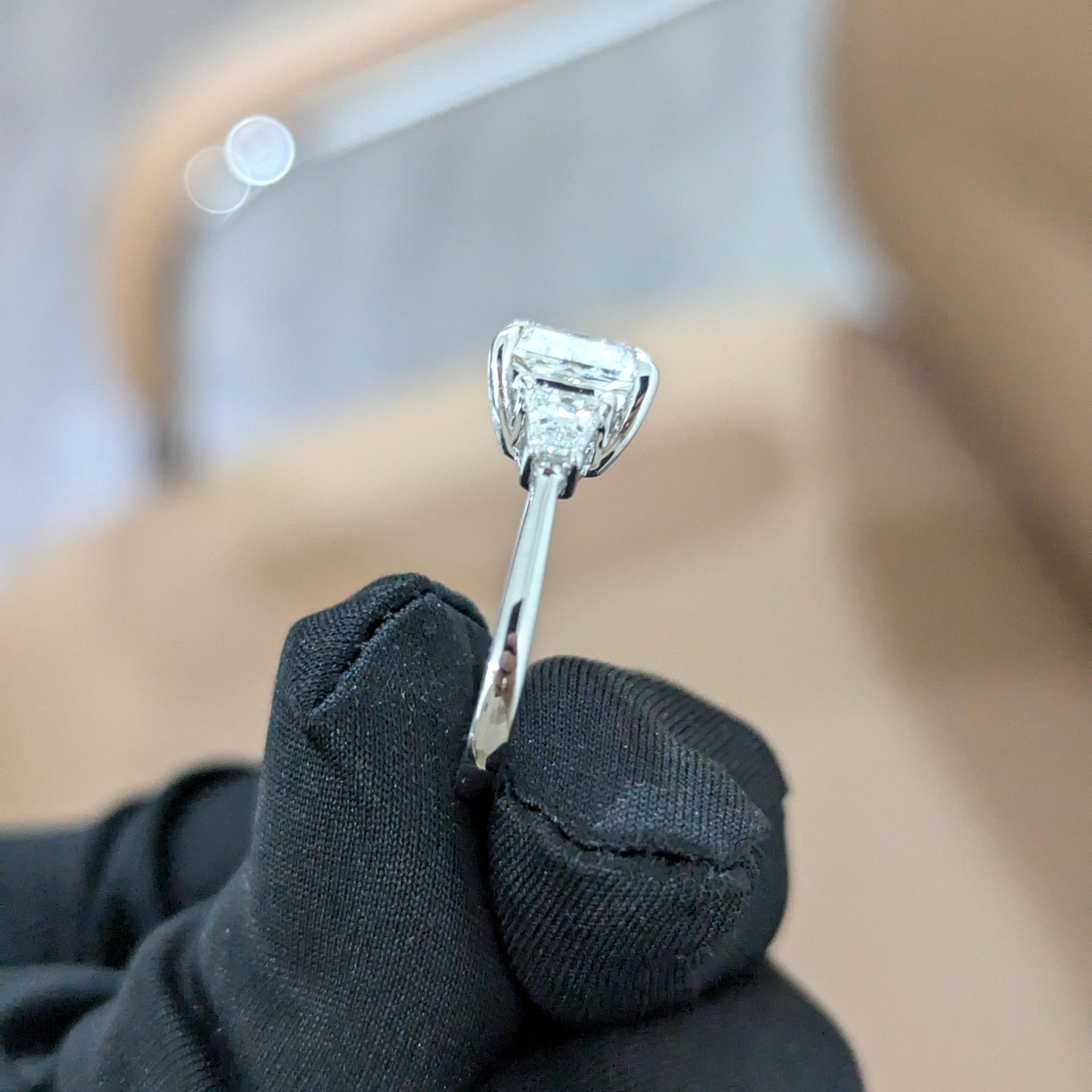 Cushion 3.50tcw Lab Grown Diamond Three Stone Engagement Ring, D-E-F Color, VVS-VS Clarity - IGI Certificate